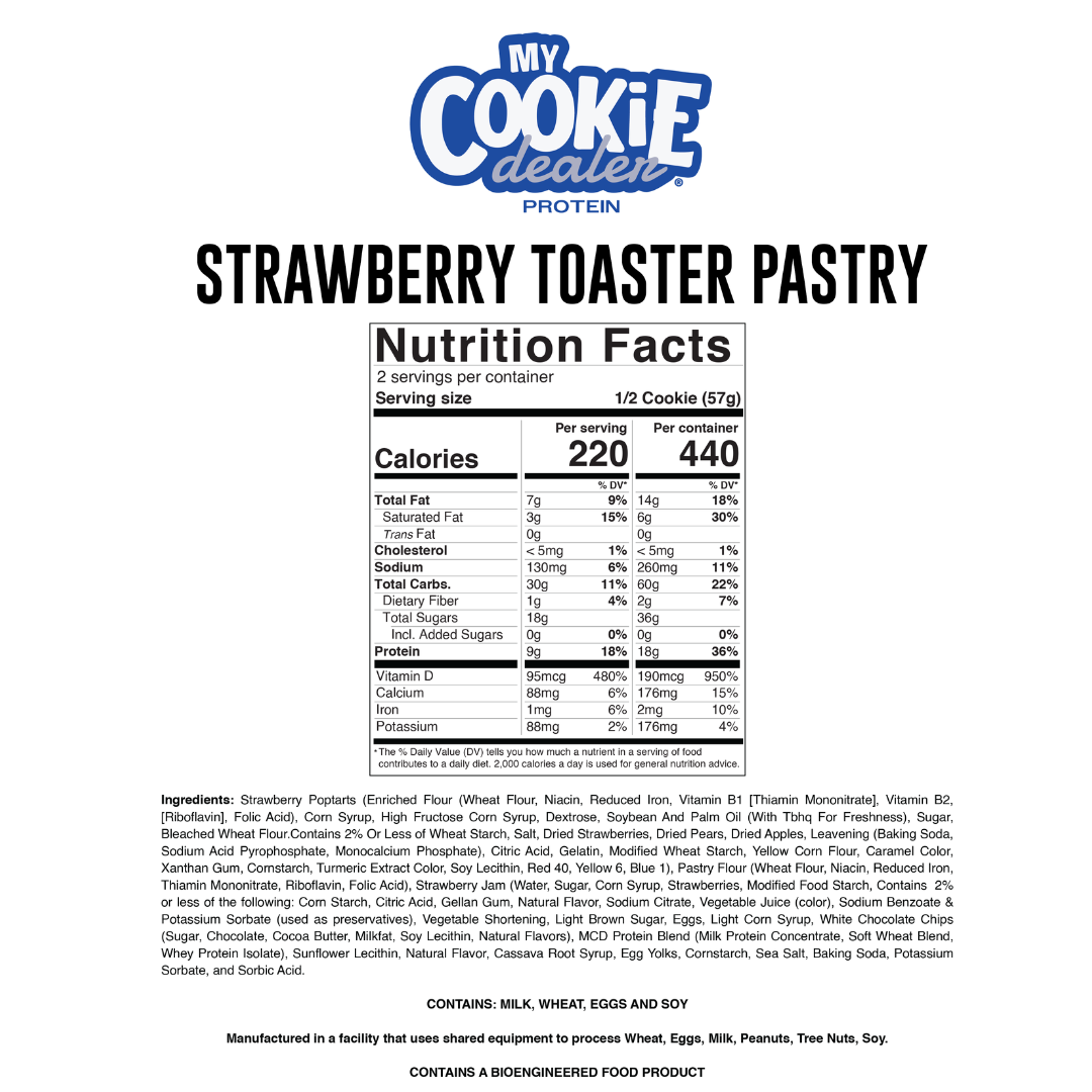 Nutrition facts for Strawberry Toaster Pastry Protein Cookie