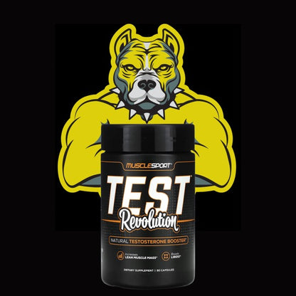 MuscleSport Test Revolution supplement bottle with logo