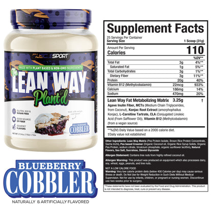 Musclesport's Lean Way Plant'd
Protein/Superfood Powder - Blueberry Cobbler -