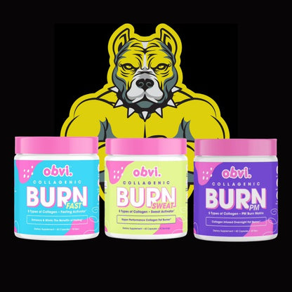 Obvi Burn Fast, Sweat, PM Bundle with dog logo