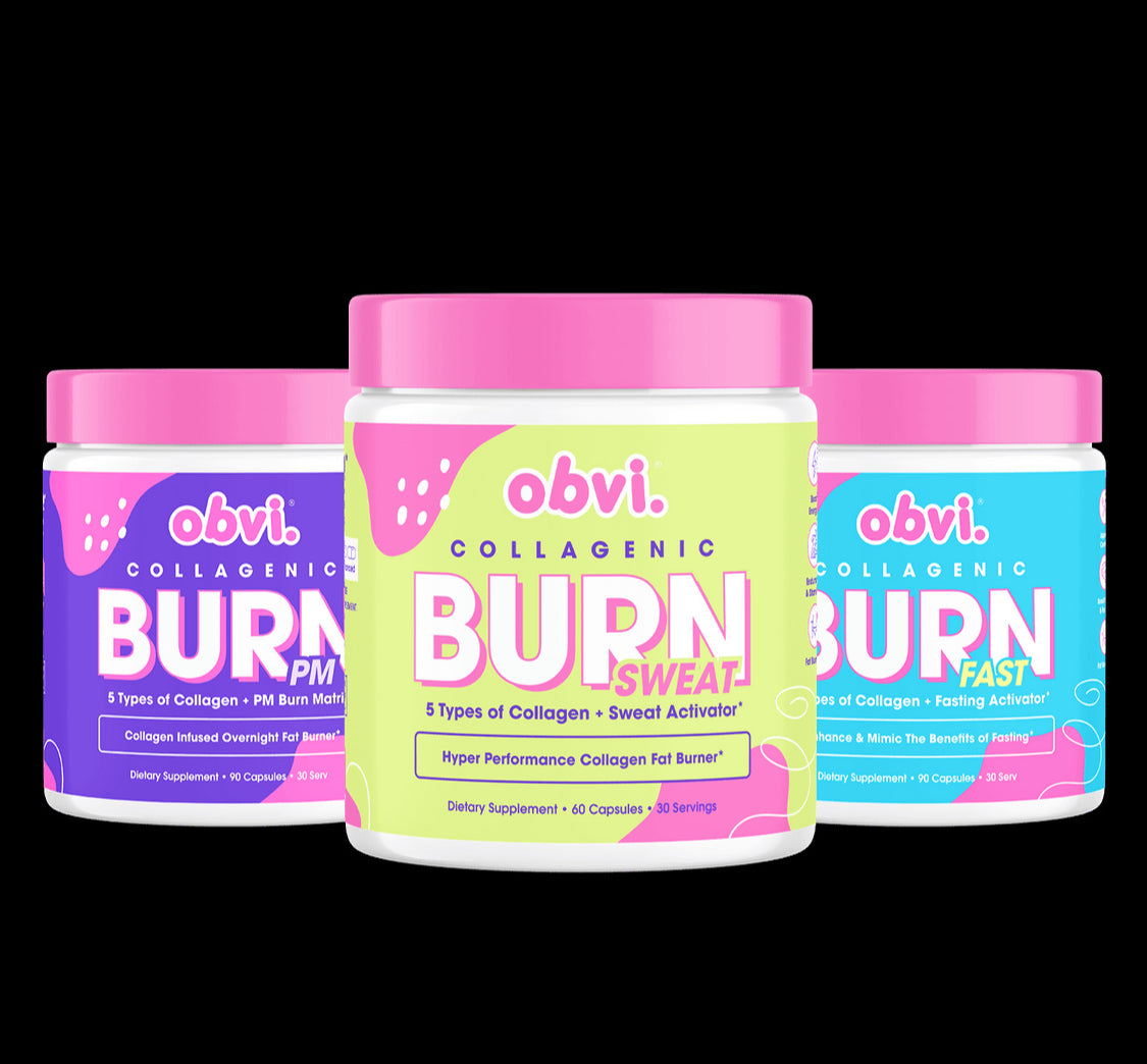 Obvi Burn Fast, Sweat, PM supplements trio