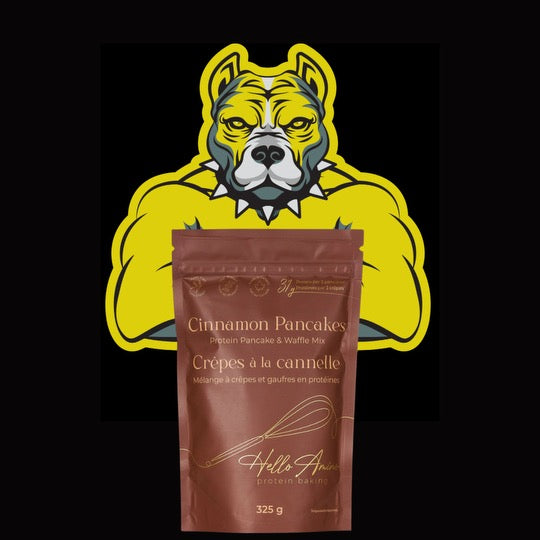 Hello Amino Cinnamon Pancakes Mix with dog logo