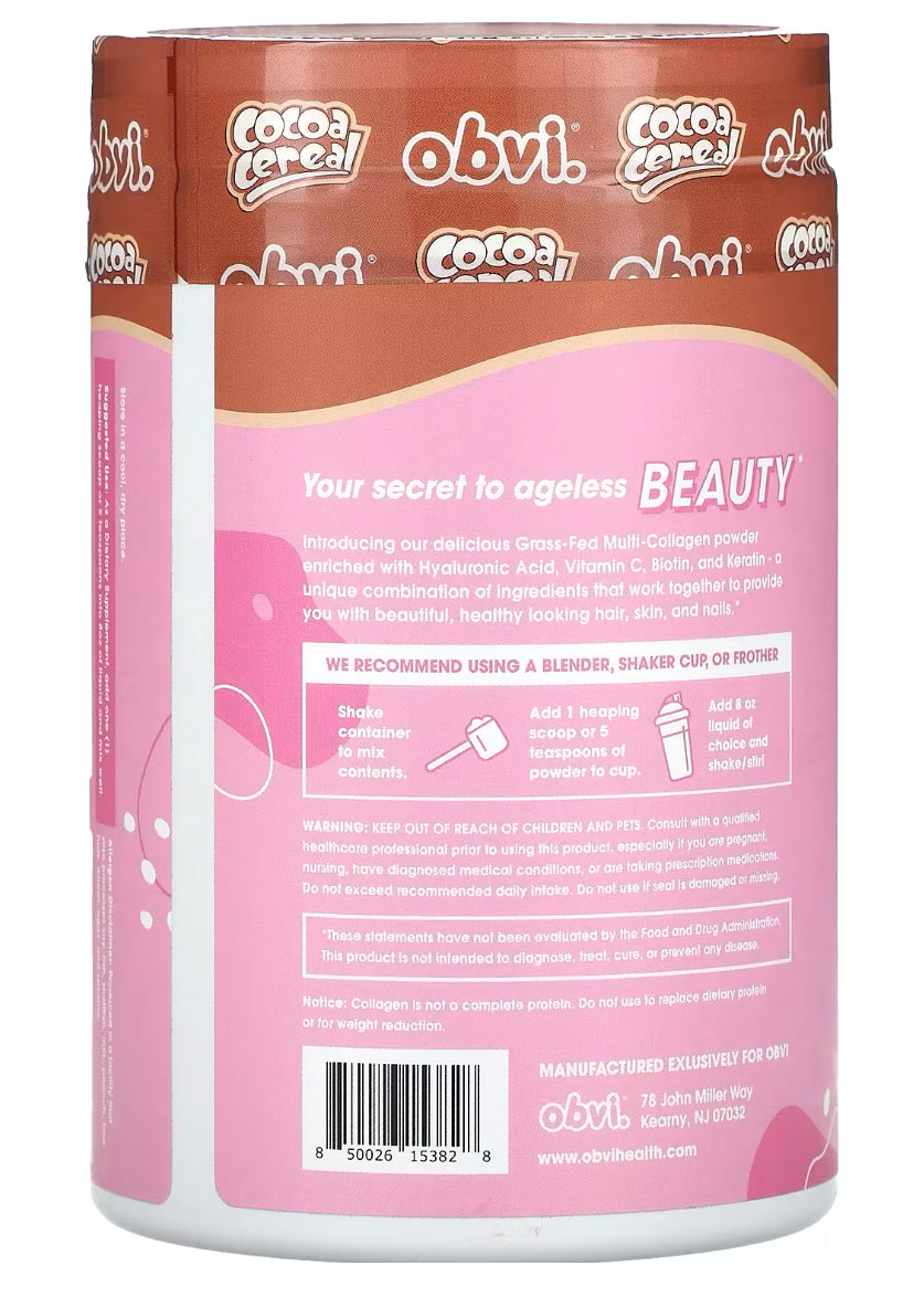 Obvi Collagen Cocoa Cereal container back view