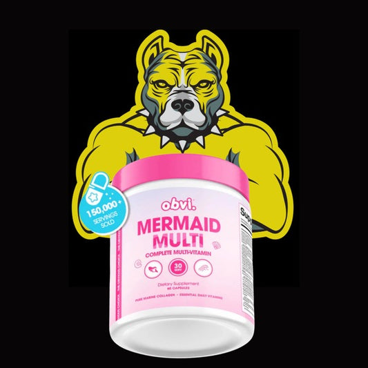 Obvi Mermaid Multi-Vitamin with bold dog graphic