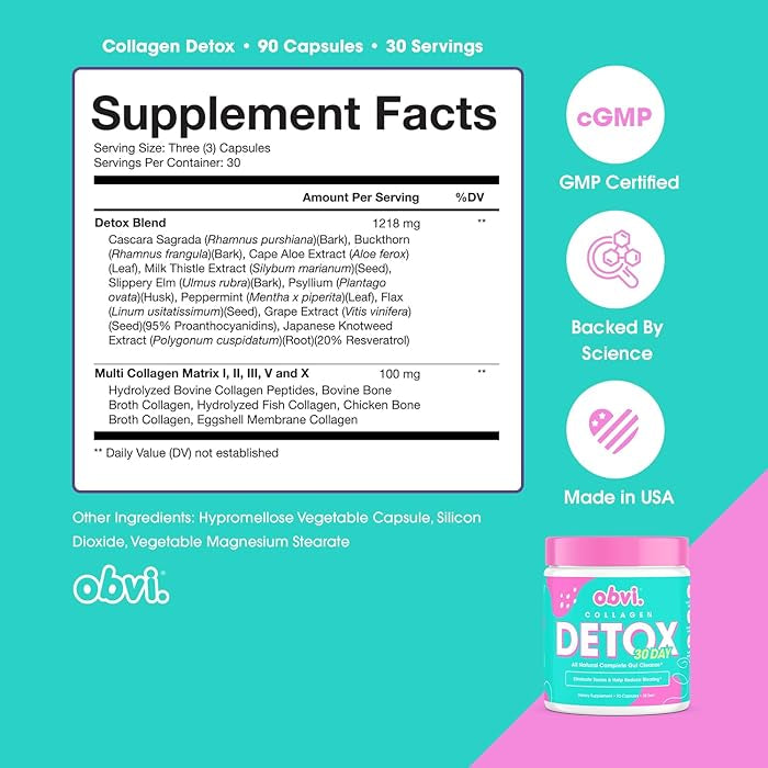 Obvi Detox supplement facts and certifications