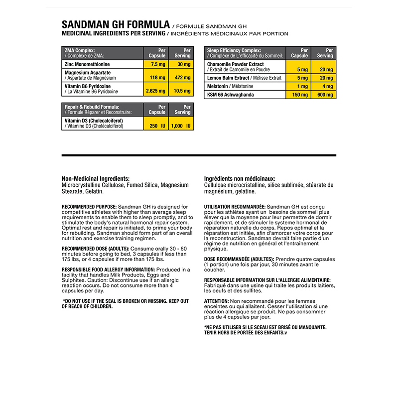 Sandman GH Growth Hormone Catalyst ingredients list